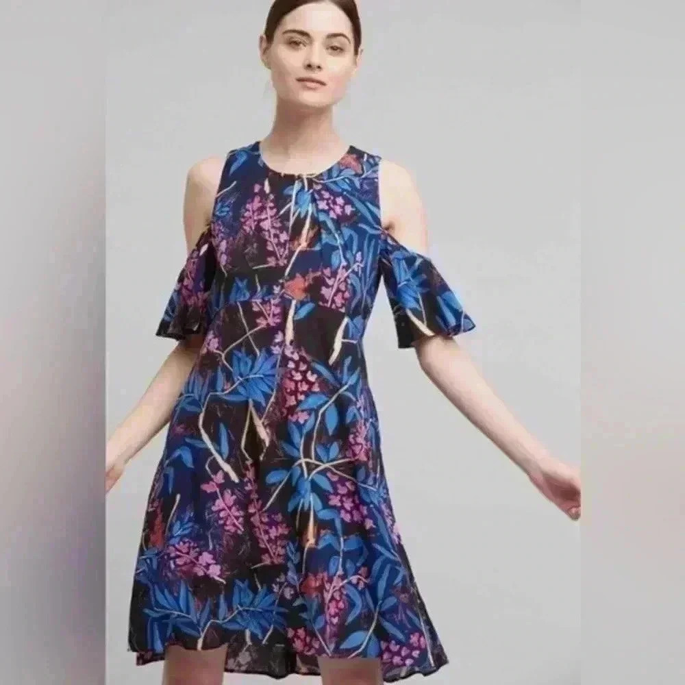 Anthropologie Maeve Elia Floral Cold Shoulder Dress